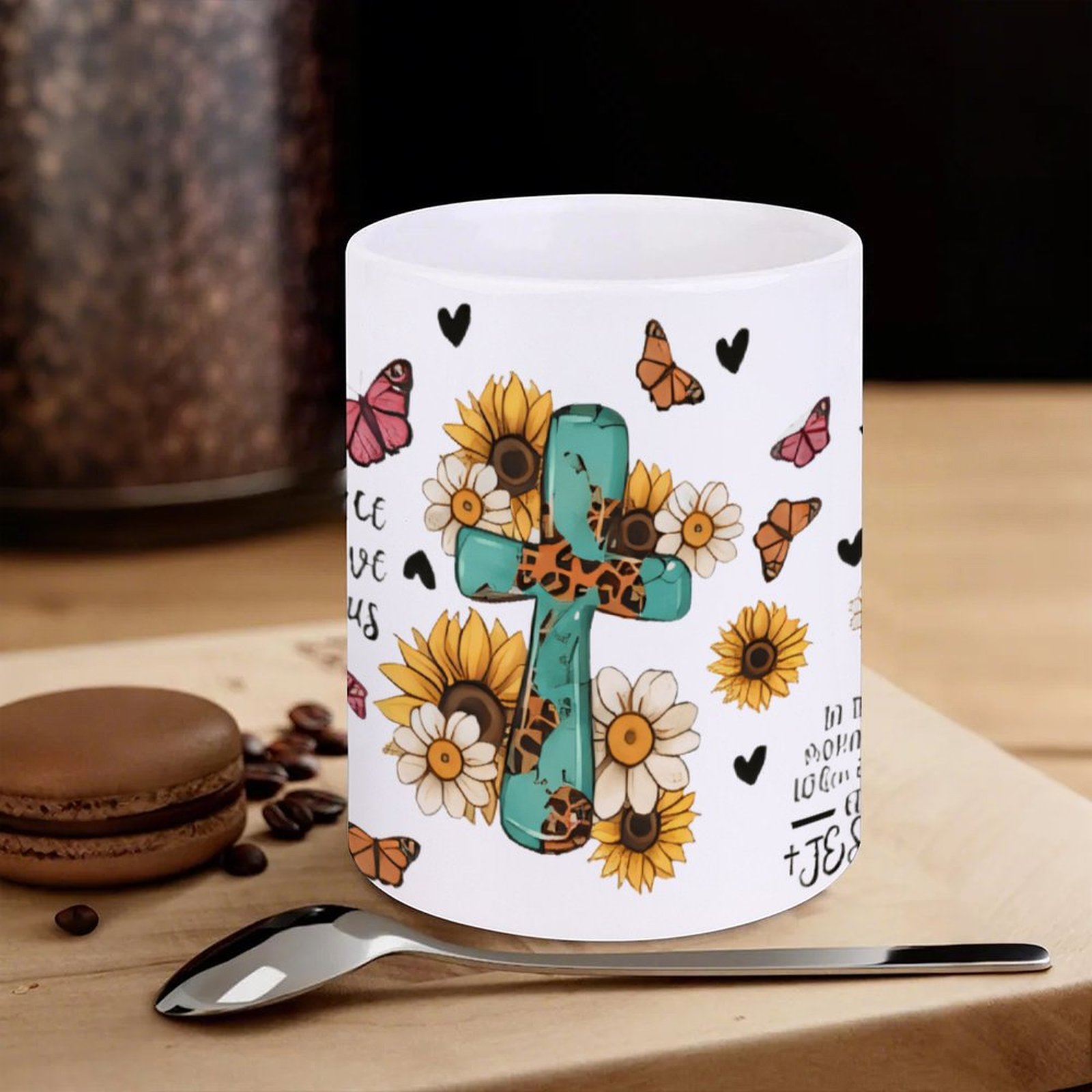 A Cross Surrounded By Sunflowe - огляд і ціна Sublimation Mug White