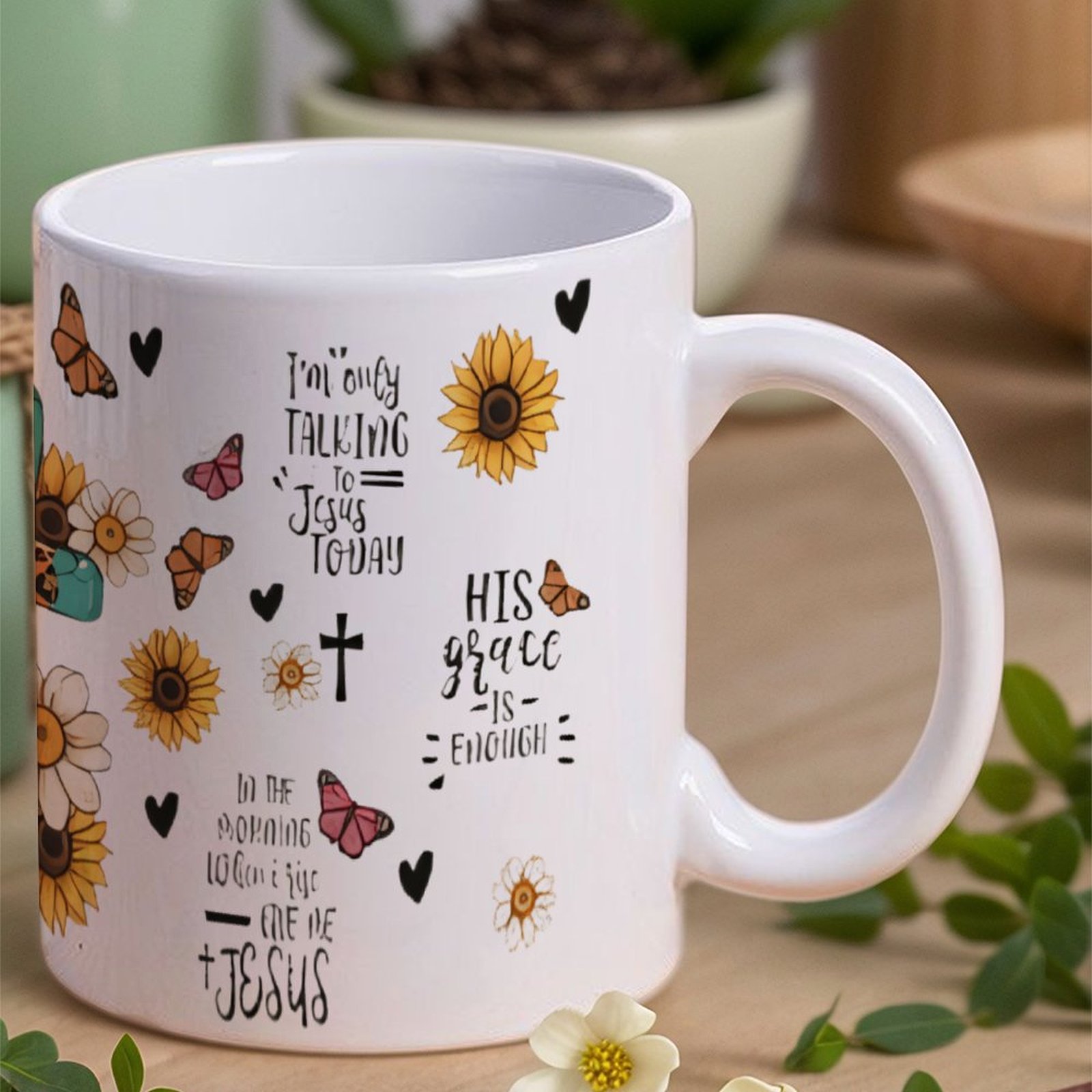 A Cross Surrounded By Sunflowe - огляд і ціна Sublimation Mug White